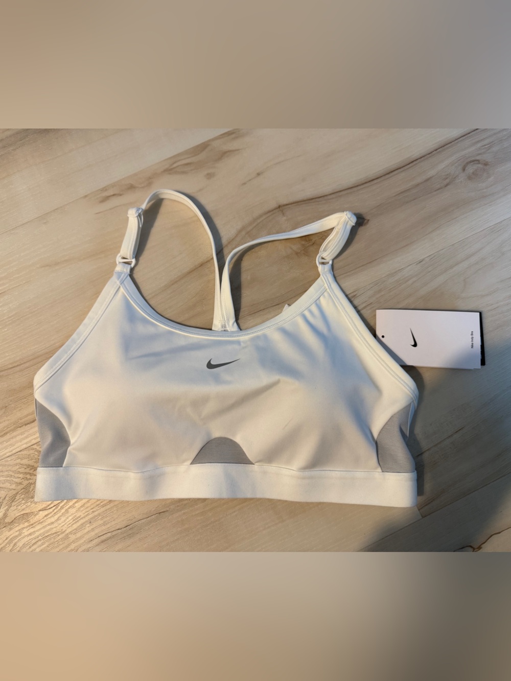 Nike White Racerback Light-Support Sports Bra drifit - L swoosh hook logo mesh